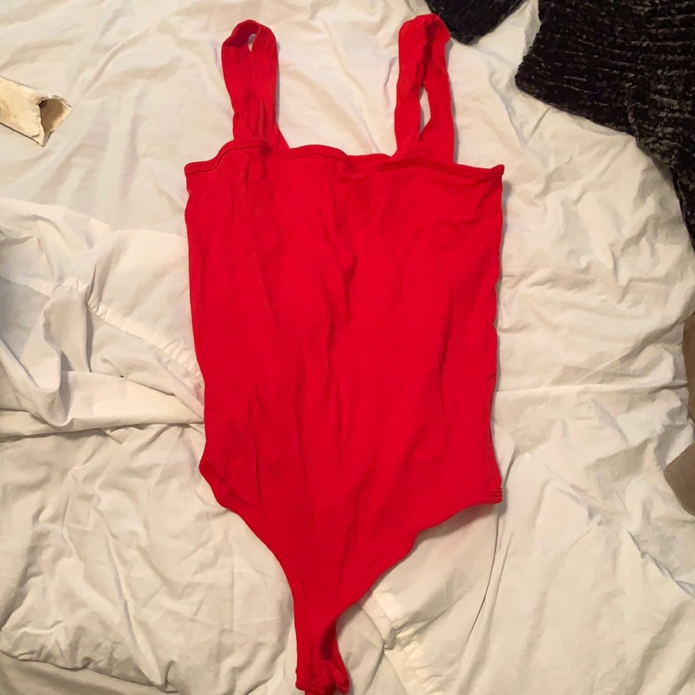 Red ribbed bodysuit